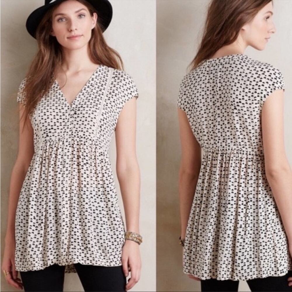 Vanessa Virginia by Anthropologie Spotted Black and White Blouse M